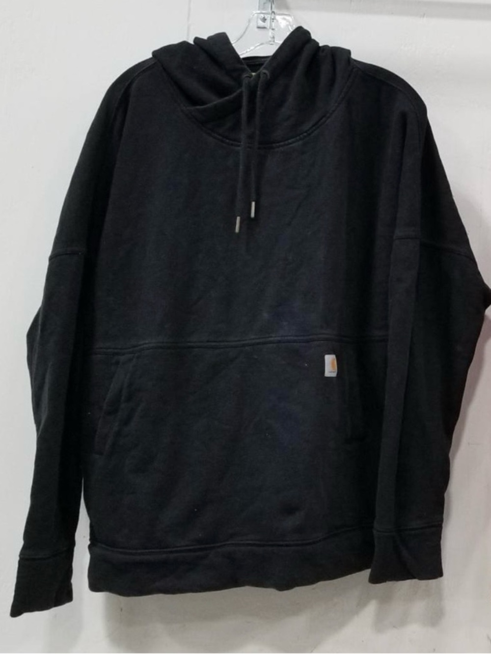 Carhartt Black Cropped Hoodie XXL Relaxed Fit Thumb Holes Side Slits